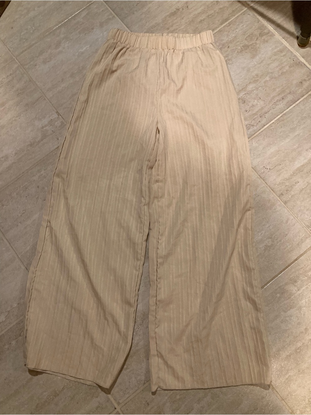 SHEIN Beige Elastic Waist Wide-Leg Trousers